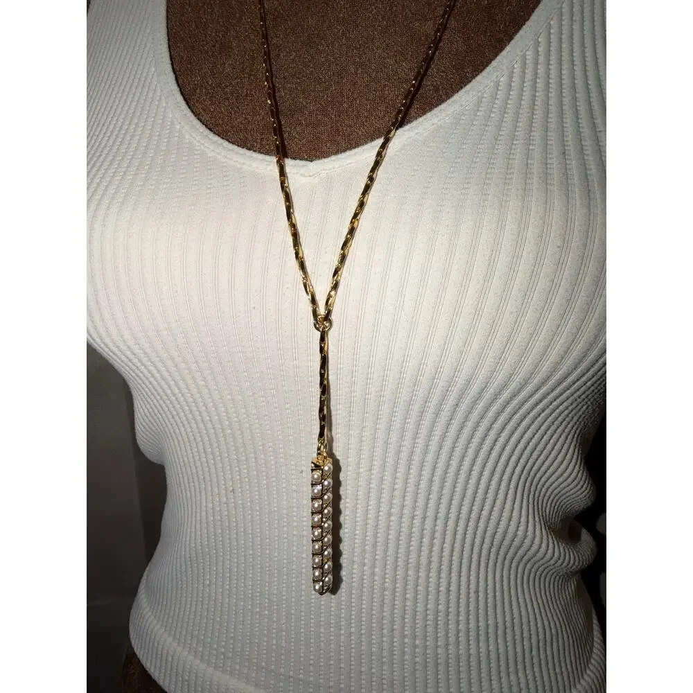 Talbots Gold Tone Pearl Bar Pendant Necklace – 17” – NIB (No Tags)